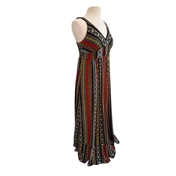 TAHARI BOHO CHIC FLOUNCE HEM MAXI DRESS DEEP ROUNDED V-NECK EMPIRE WAIST SP - Picture 6 of 11